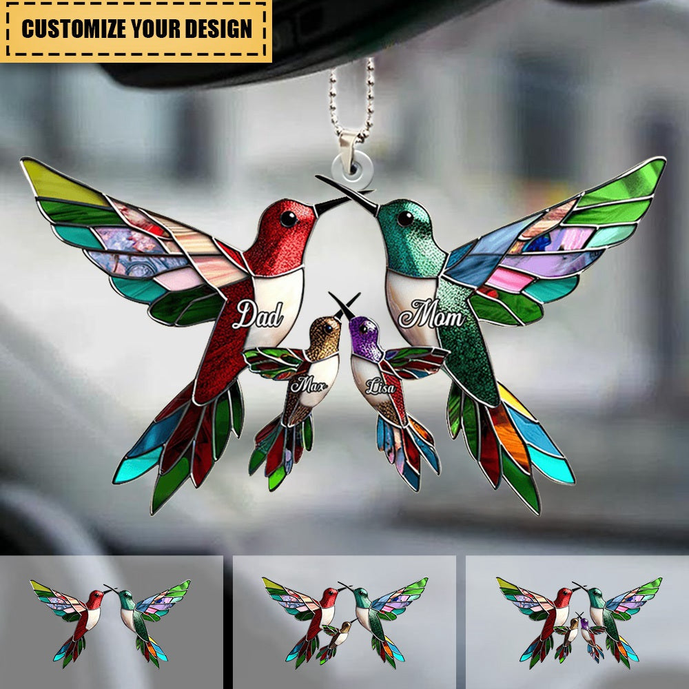 Family Members Hummingbird Together Personalized Acrylic Car Ornament