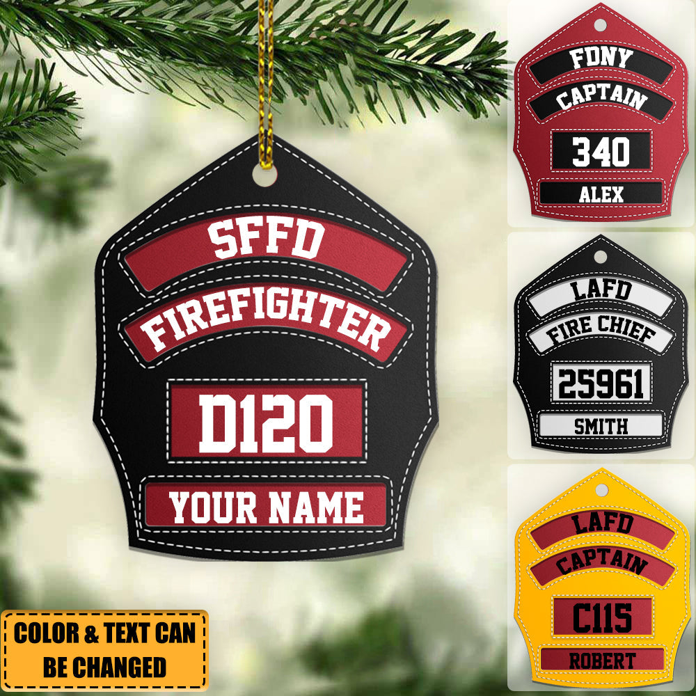 Firefighter’s Helmet Front Shield Personalized Christmas Ornament