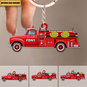 Personalized Firefighter Keychain, Fire Truck