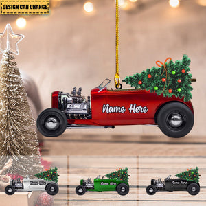 Hot Rod And Christmas Tree - Personalized Christmas Ornament