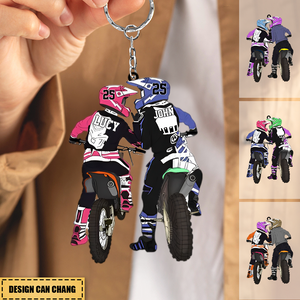 Personalized Motocross Racer Couple Keychain