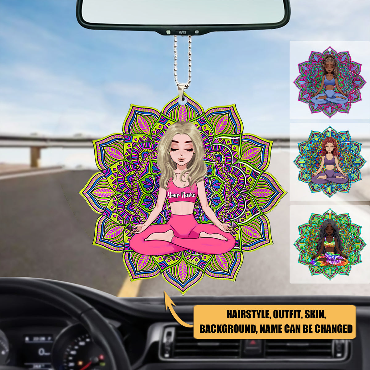 Yoga Girl With Mandalas Background Meditation Version Personalized Car Ornament