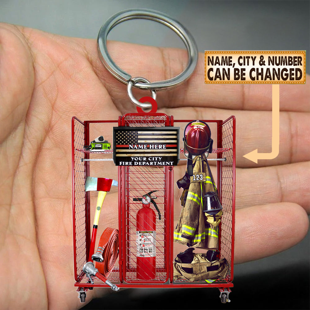 Personalized Gear Grid Firefighter Acrylic Keychain