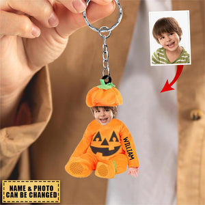 Personalized Pumpkin Halloween Kid Acrylic Keychain - Upload Photo