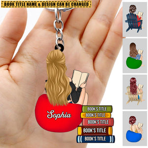 Personalized Girl Reading Custom Book Name Acrylic Keychain, Gift For Book Lovers