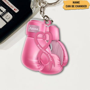 Pink Boxing Glove Breast Cancer Warrior Personalized Acrylic Keychain