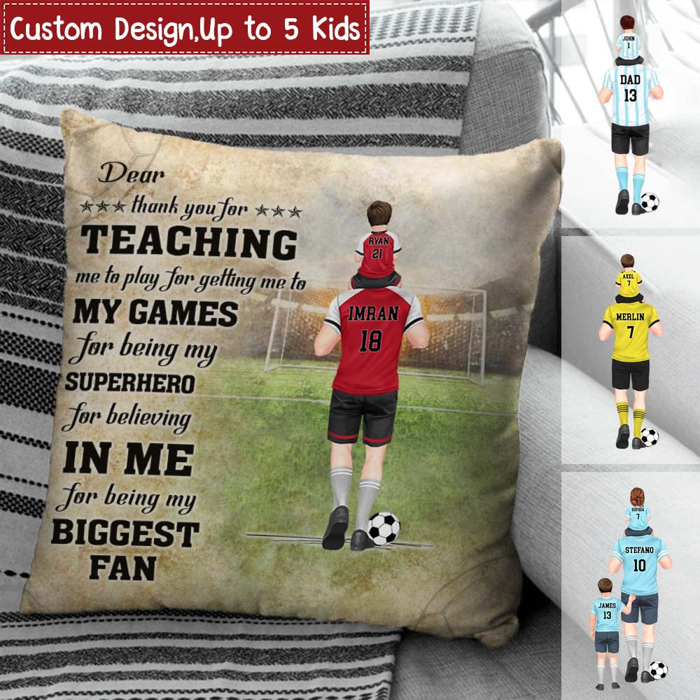 Personalized Soccer Dad And Child Best Dad Ever & Thank You Teaching Me Custom Pillow - Gift For Soccer Lovers