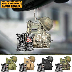 Personalized Ornament Military Veteran Uniform Tactical Combat Vest Combat Boots Helmet 2 Sides Flat Acrylic Ornament For Military Veteran