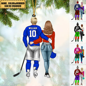 Personalized Ice Hockey Couple Acrylic Car / Christmas Ornament - Gift For Couple