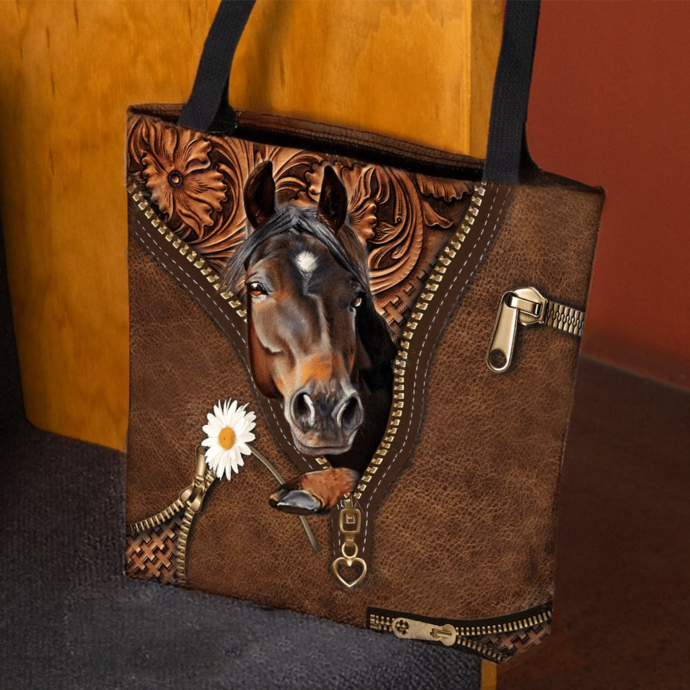 Personalized Horse Zipper Pattern Brown All Over Tote Bag