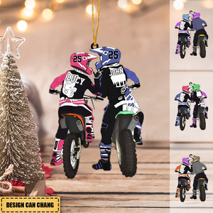 Personalized Motocross Racer Couple hanging Ornament