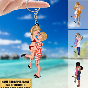 Personalized Doll Couple Kissing Hugging Keychain - Gift For Couple