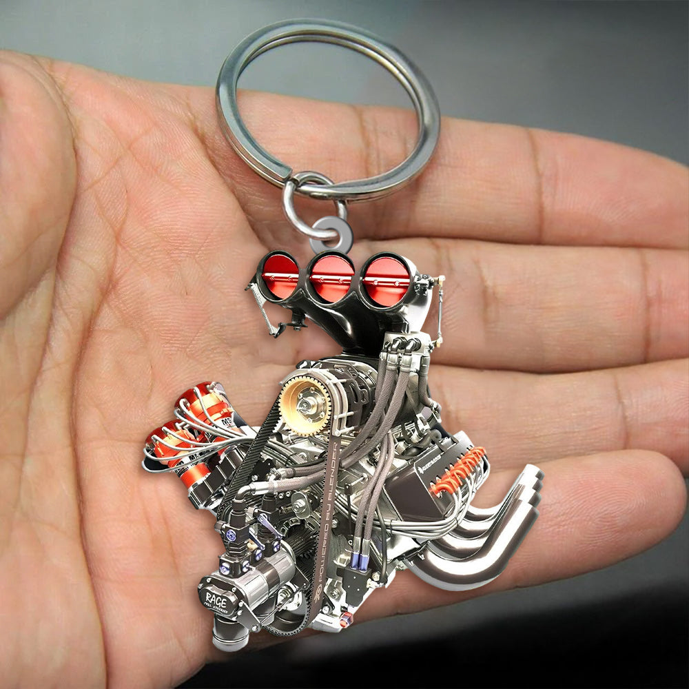 Drag Racing Engine Custom Acrylic Keychain