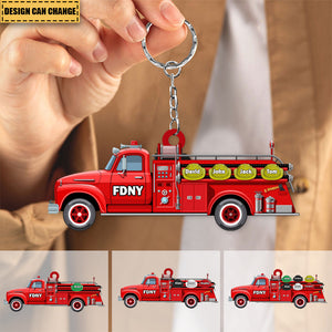 Personalized Firefighter Keychain, Fire Truck