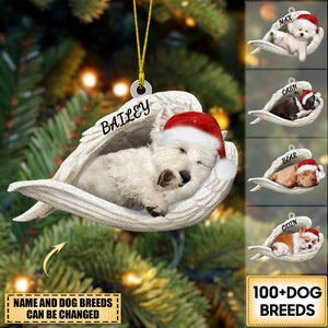 Personalized Stainless Dog Sleeping Angel Merry Christmas Ornament- Double Sides Printed