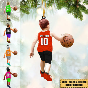 Personalized little Boy Basketball Player Hanging Ornament