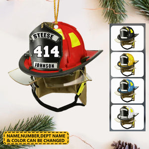 Personalized Firefighter Helmet Flat Acrylic Christmas Ornament