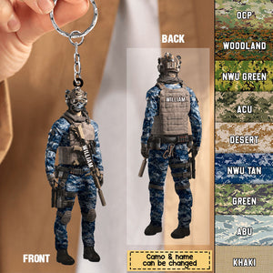 Personalized Proud Military Veteran Combat Uniform Gift For Soldier Acrylic Keychain