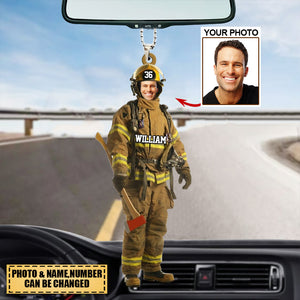 Personalized Photo Firefighter Car Hanging Ornament - Gift For Firefighter Hero