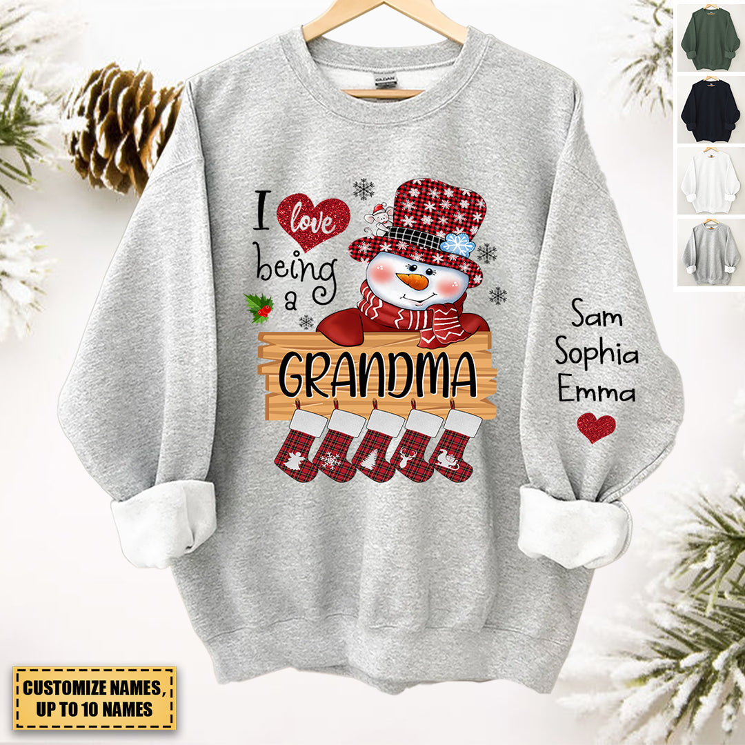 Personalized Sweatshirt - I Love Being a Grandma - Christmas Gifts Snowman Grandkids Names