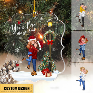 Winter Couple Hugging Kissing Snow Personalized Acrylic Ornament