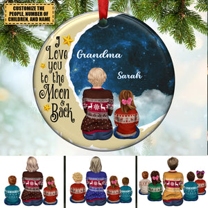 Family - Grandma/Mom Love Kids On Moon - Personalized Circle Ornament