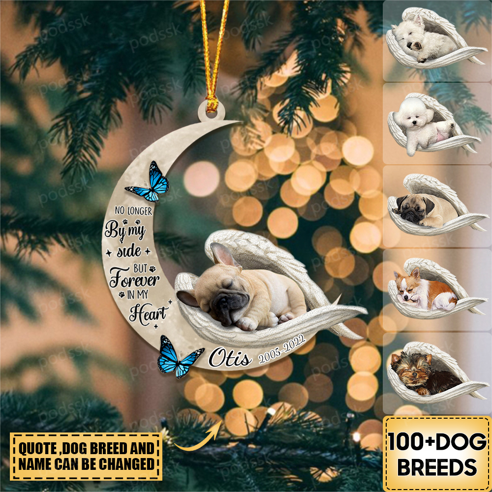Personalized Angel Dog Sleeping On Moon Hanging Ornament - Memorial Gift Idea For Dog Lovers