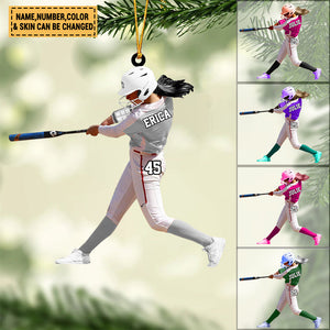 Personalized Softball/Baseball Player Batting Christmas Ornament