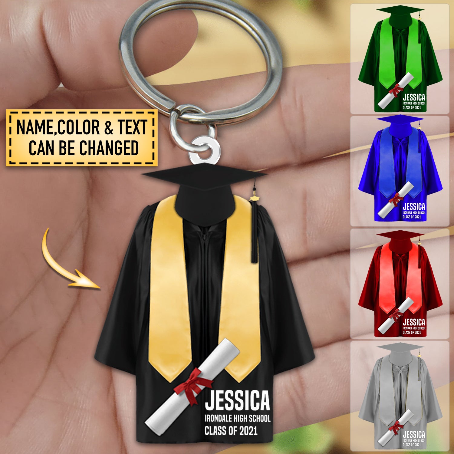 Graduate Cap And Gown Personalized Acrylic Keychain