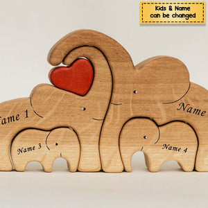 (Global Shipping)Personalized Elephant Family Wooden Art Puzzle, Gift For Family