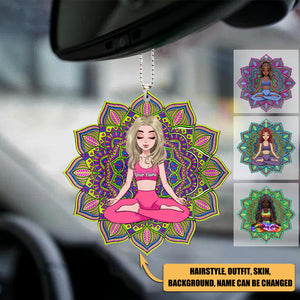 Yoga Girl With Mandalas Background Meditation Version Personalized Car Ornament