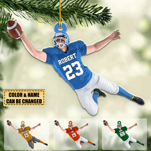 Personalized American Football PlayerJumping Christmas Ornament