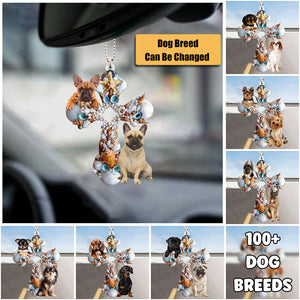 Personalized Dog Seashells Cross Car Hanging Ornament