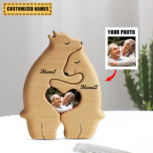 Personalized Bear Couple Wooden Art Puzzle With Names And Photo - Gift For Couple