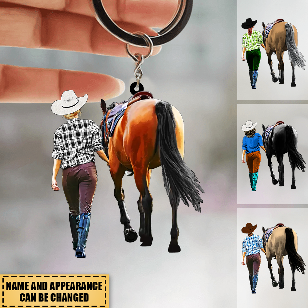 Custom Personalized Horse Girl Keychain, Vintage Style, Best Gift For Horse Lover