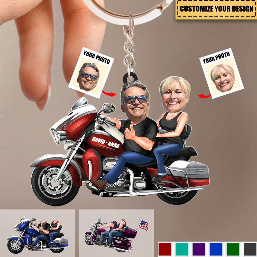 Custom Biker Couple Photo Keychain - Personalized Keychain