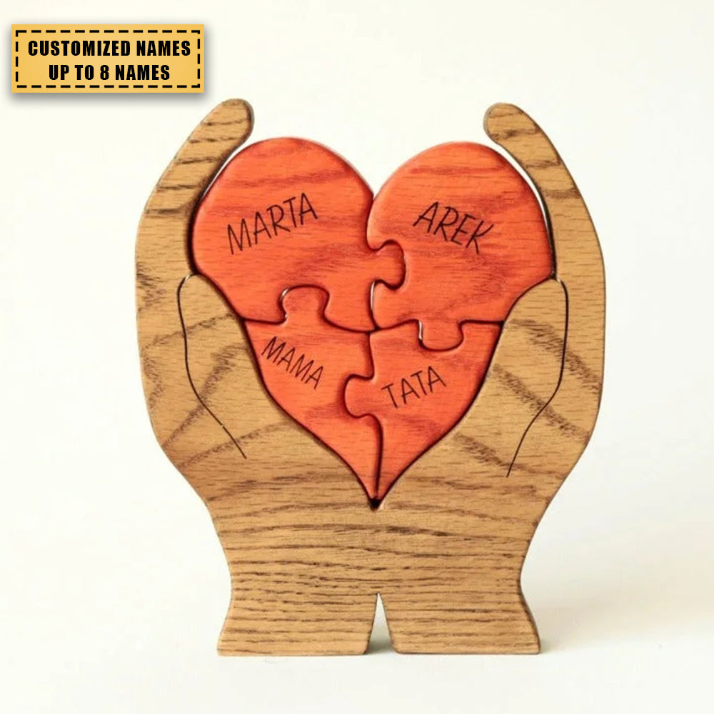 New Release - Personalized Heart Family Wooden Art Puzzle, Gift For Family