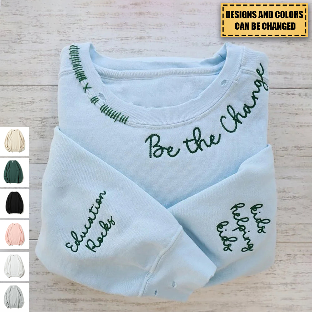 Custom Embroidered Hand Distressed Crew Neck Sweatshirt-gift for Mom/Grandma