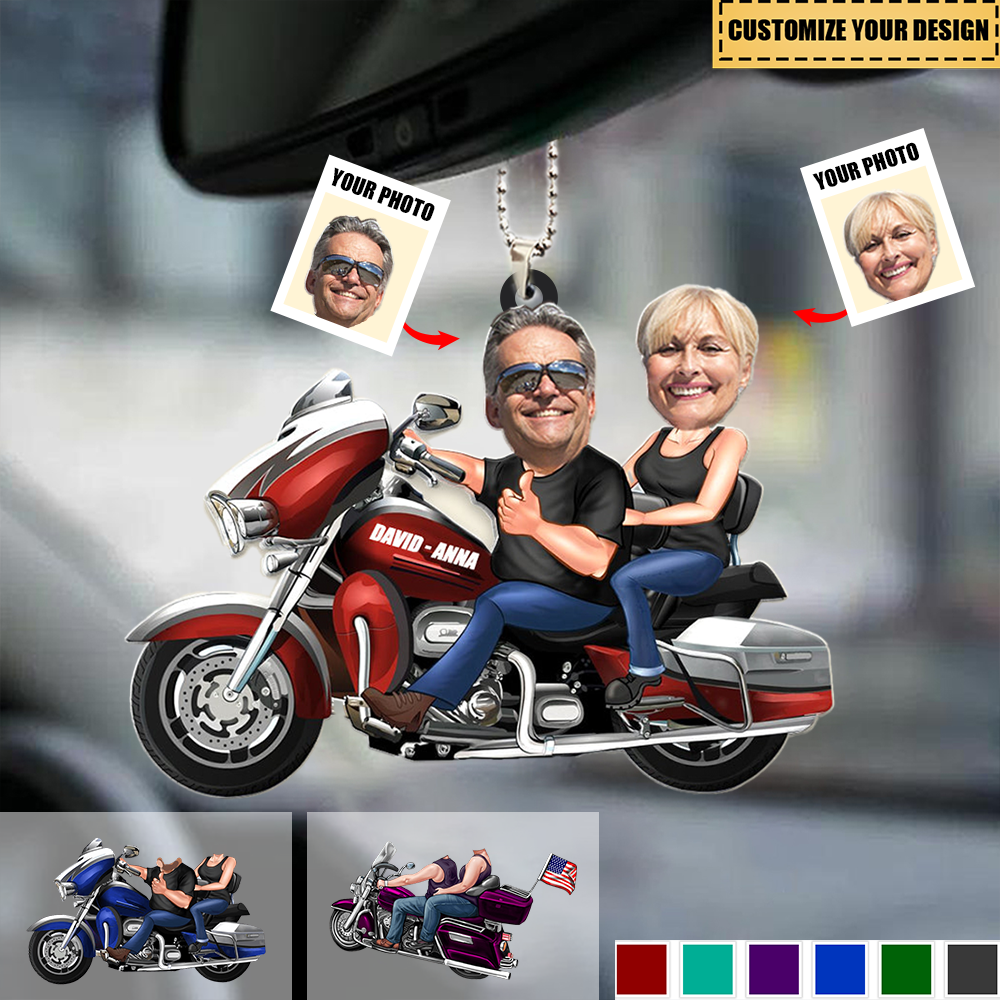Custom Biker Couple Photo Ornament - Personalized Acrylic Car / Christmas Ornament