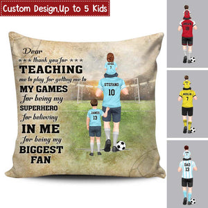 Personalized Soccer Dad And Child Best Dad Ever & Thank You Teaching Me Custom Pillow - Gift For Soccer Lovers