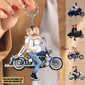 Personalized motorcycle Kissing Couple Acrylic Keychain