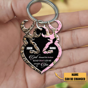 Personalized Buck And Doe Heart God Blessed Acrylic Keychain