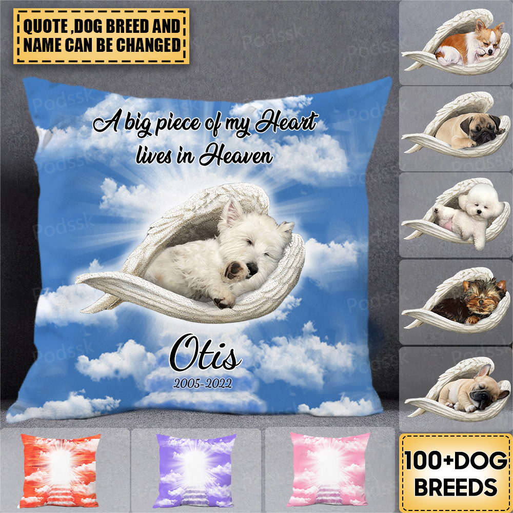 Personalized Memorial Dog Sleeping Angel Pillow Custom Dog Lovers Gift, Dog Mom, Dog Dad