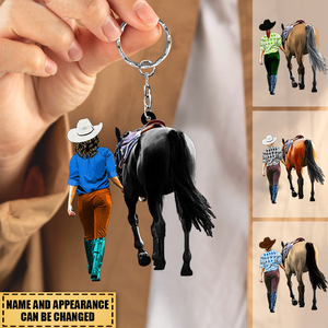 Custom Personalized Horse Girl Keychain, Vintage Style, Best Gift For Horse Lover