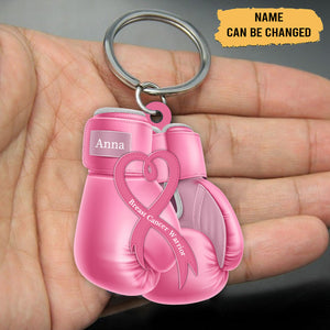 Pink Boxing Glove Breast Cancer Warrior Personalized Acrylic Keychain
