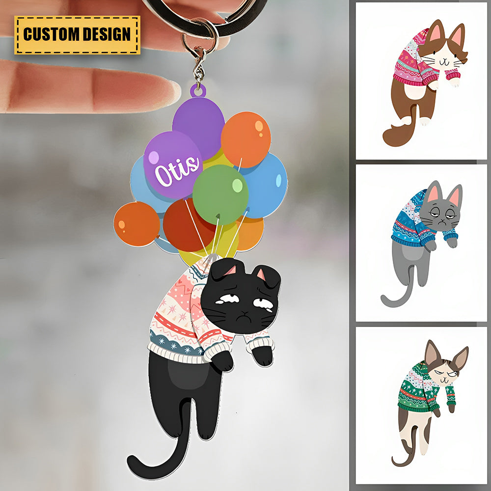 Personalized Ballon Hanging Cat Acrylic Keychain