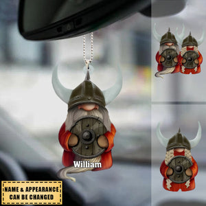 Viking Couple With Printed Christmas Light - Personalized  Car Hanging Ornament - Gift For Couples