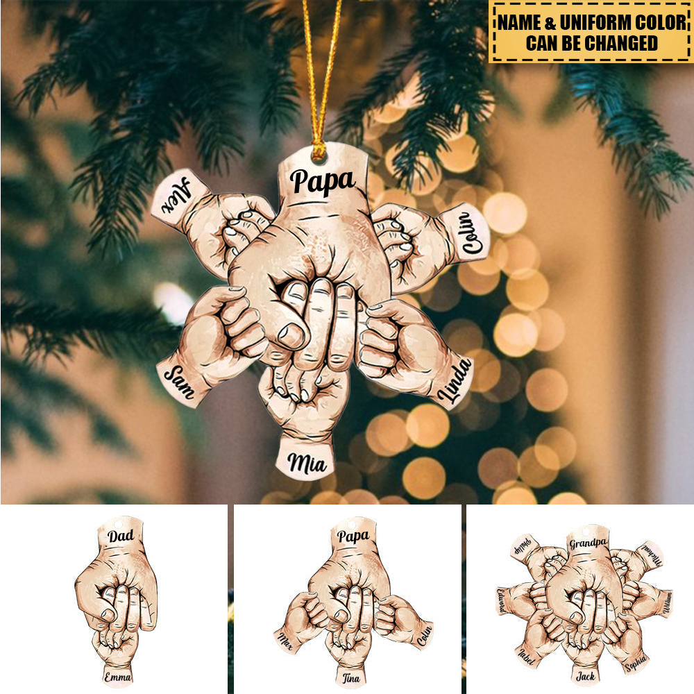 Grandpa, Papa, Daddy Hands Print Personalized Christmas Ornament