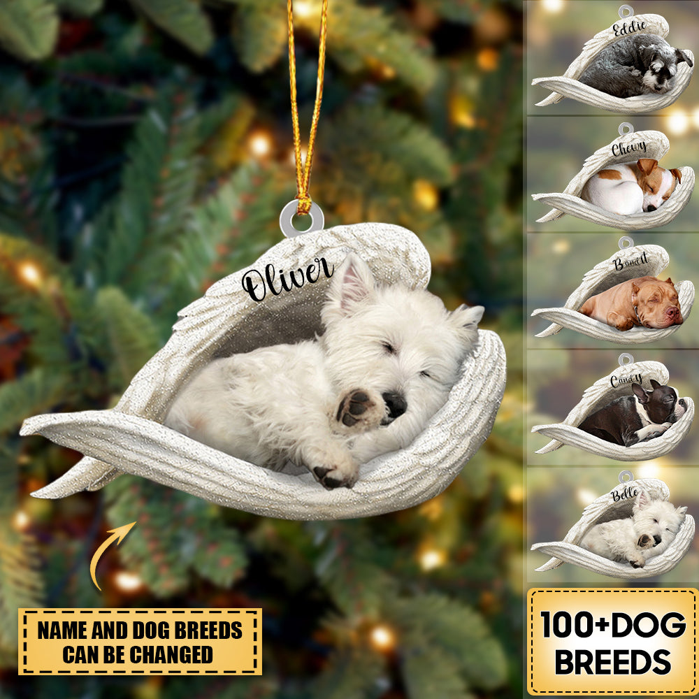 Personalized Stainless Dog Sleeping Angel Car Hanging Ornament- Double Sides Printed