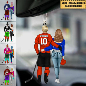 Personalized Ice Hockey Couple Acrylic Car / Christmas Ornament - Gift For Couple
